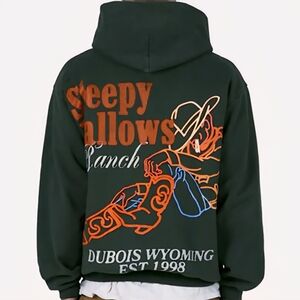 MNML Green Graphic Hoodie with Orange and Blue Accents